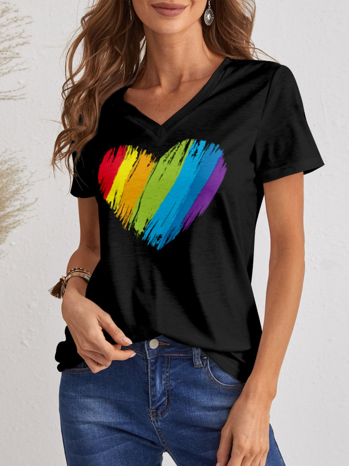 Heart V-Neck Dropped Shoulder T-Shirt