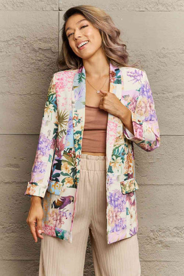 Printed Long Sleeve Lapel Collar Blazer