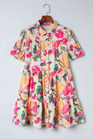 Printed Collared Neck Shirt Dress