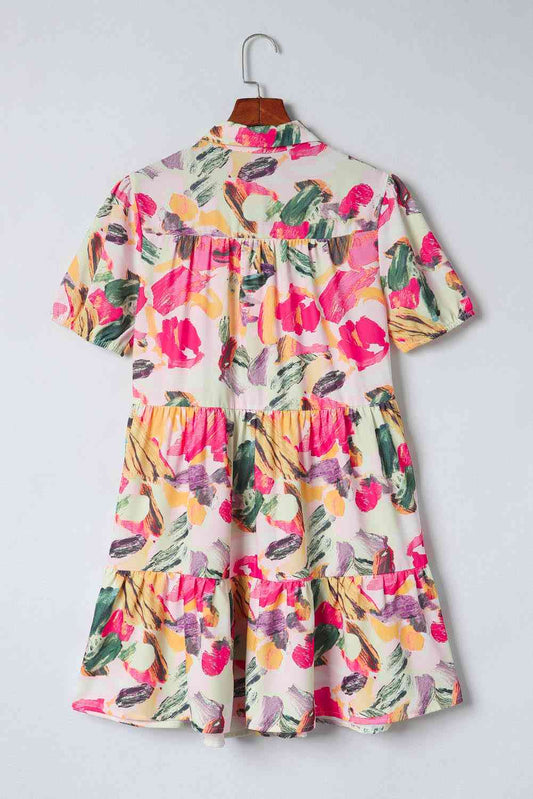 Printed Collared Neck Shirt Dress